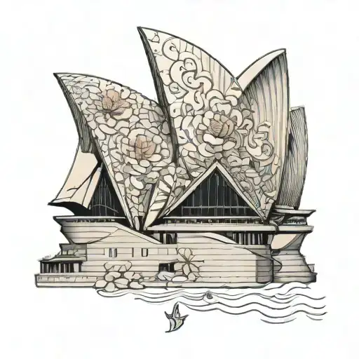 Side View Of Sydney Opera House With Aborinal Flowers