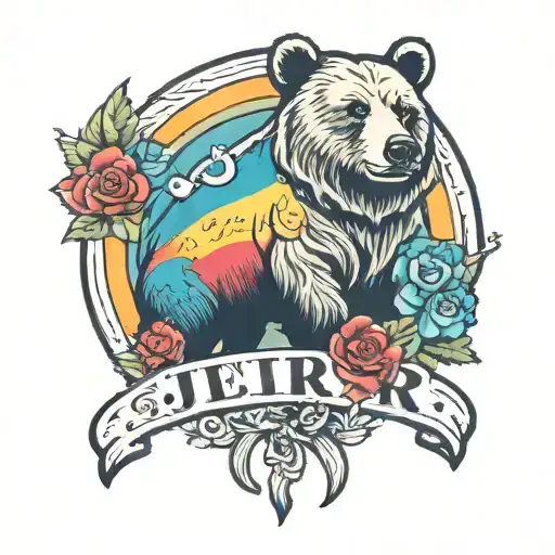 Rainbow Tattoo With Bear And Word Jer