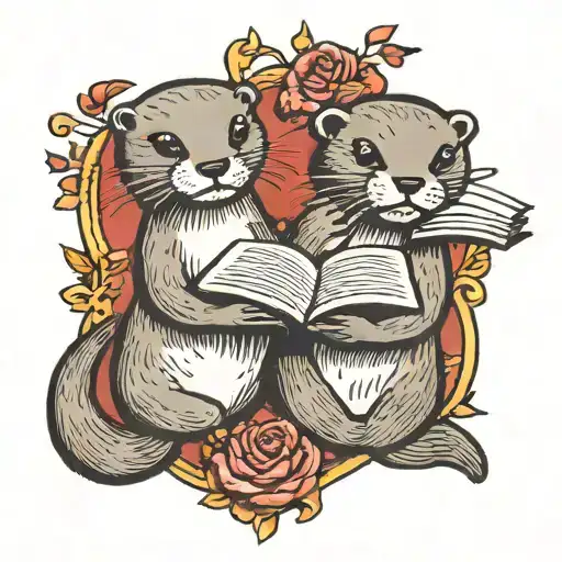 Two Otters In Love With One Holding A Book
