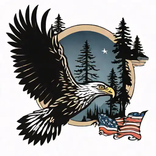 Patriotic Flag Eagle Mountains Filled With Trees