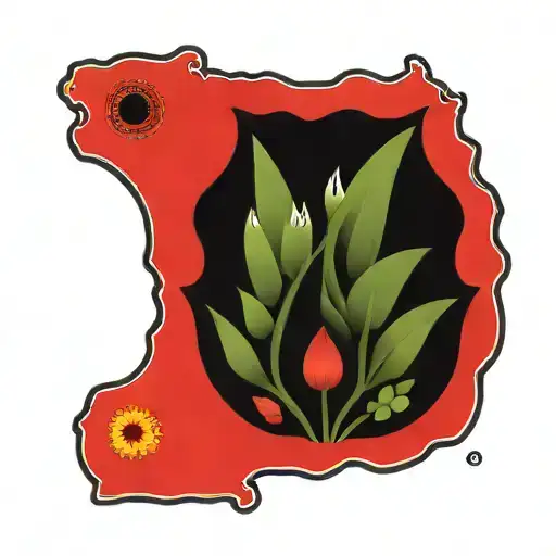 Side View Of Black And White Sydney Opera House Surrounded By Colored Aboriginal Flowers