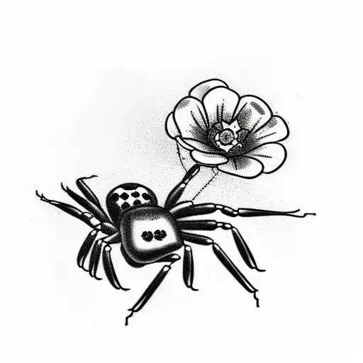 Black Widow Spider With Flowers