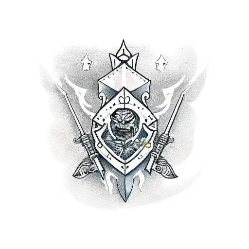 A Fierce Guardian Angle With Sword And Shield Protecting A Child