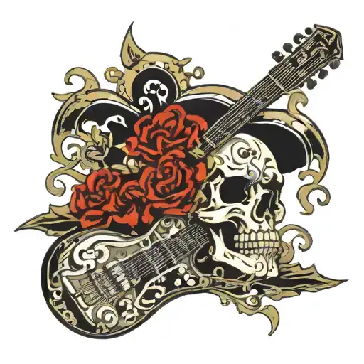 Pushead Style Skull With Guitars