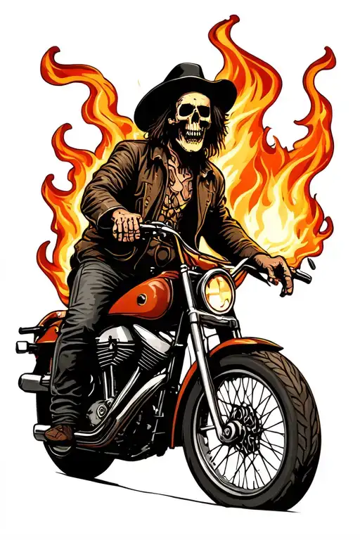 Dead Man Riding Motorcycle And He Is On Fire