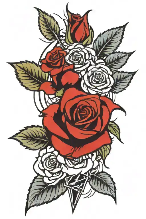 Red Rose In Front Of Lightning Bolts Surrounding