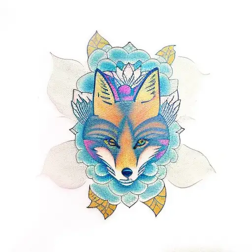 Fox With Lotus Flower