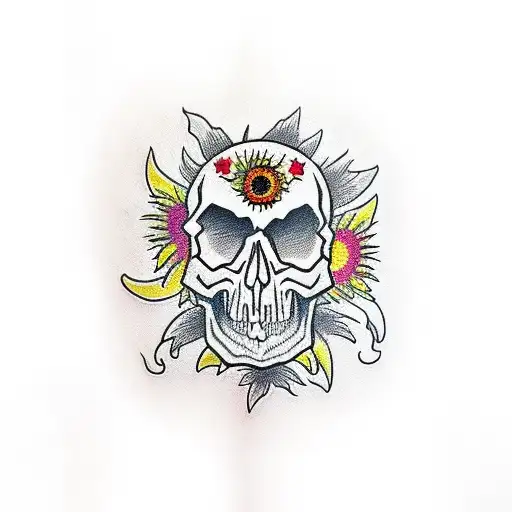 Skull With Sunflowers And Sankes
