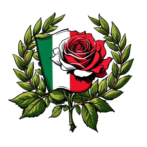 Rose With The Italian Flag Wrapped Around It And A Laurel Wreath In The Background