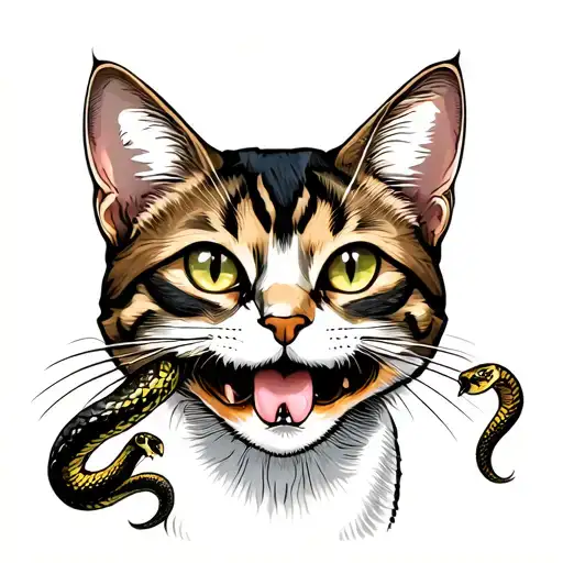 Cat With Snake In Mouth