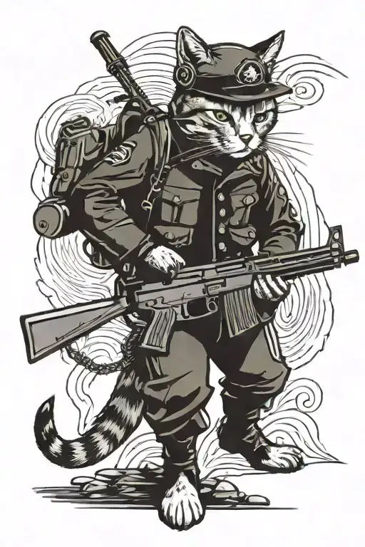 A Cat Dressed Like A Soldier Carrying A Machine Gun
