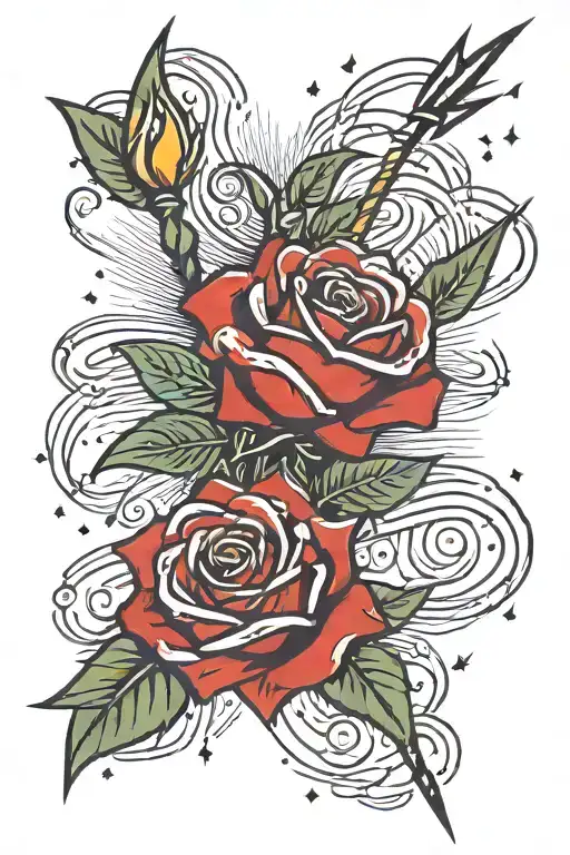 Red Rose In Front Of Lightning Bolts