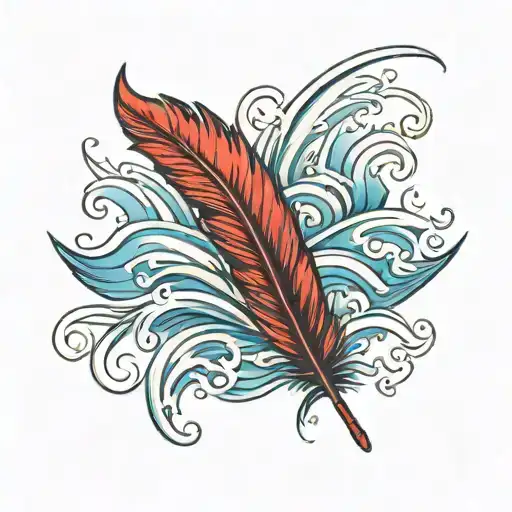Red Feather And Water Waves