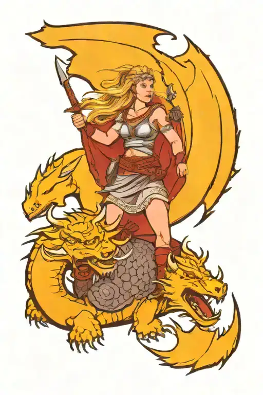 Viking Shield Maiden With Braids Riding Into Battle On A Fierce Dragon