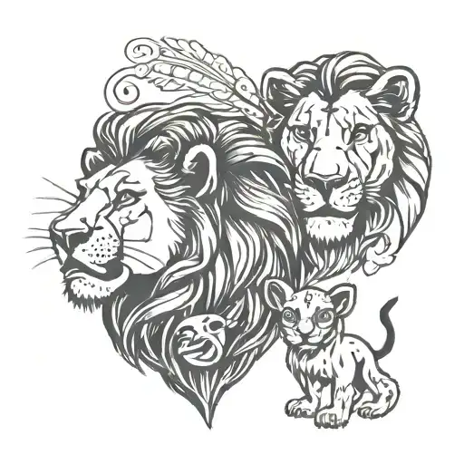 Lion King Head With 2 Cubs Heads