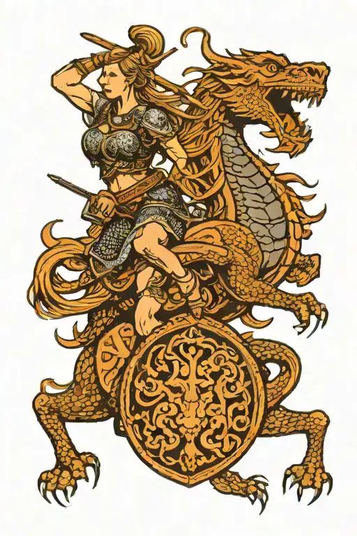 Viking Shield Maiden With Braids Riding Into Battle On A Fierce Dragon