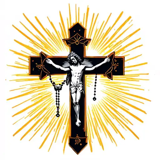 Crucifix With Rosary And Light Rays