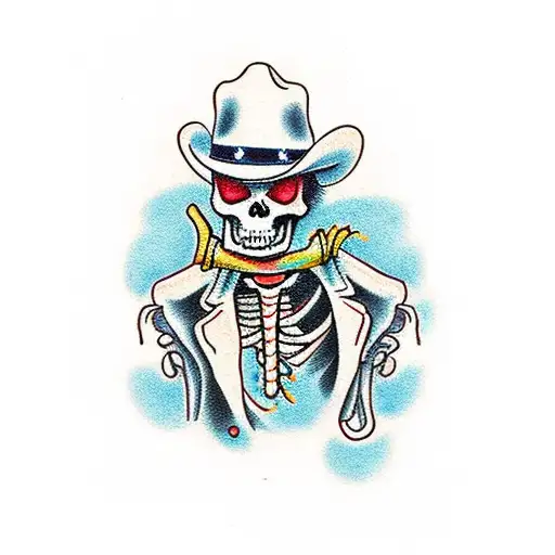 Cowboy Skeleton Smoking Alone