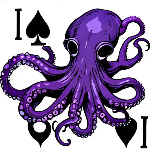 Purple Octopus In The Center Of An Ace Of Spades Symbol
