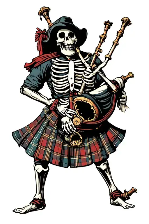 Scottish Highlander Skeleton Playing Bagpipes