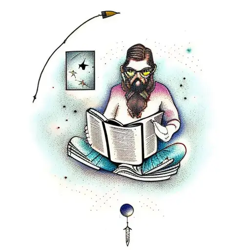 Person Reading A Book Upon The Starling Night By Rodano River