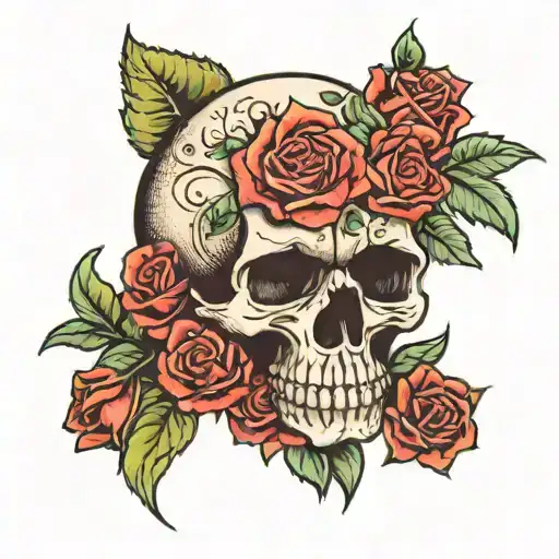 Skull And Roses And Bear Sitting