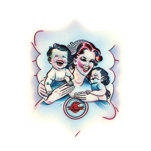 Mother And Two Babies