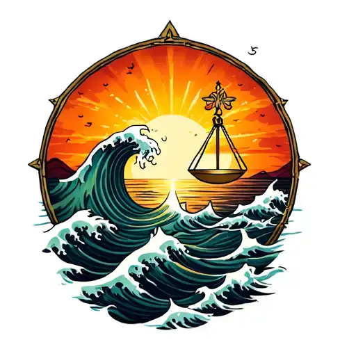 Libra Sign Incorporated Waves And Sunset