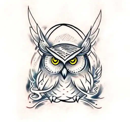 Owl With Fire Eyes With Ancient Papers