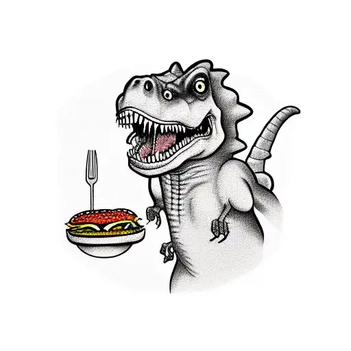 T-rex Trying To Eat A Burger With His Little Arms
