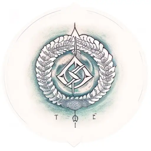 A Big Fern As Background An A Rune Circle On The Fern