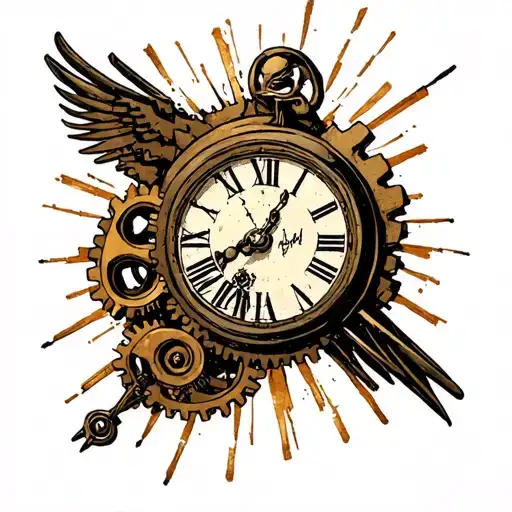 Exploding Clock Gears With Exposed Time And Grimmreaper