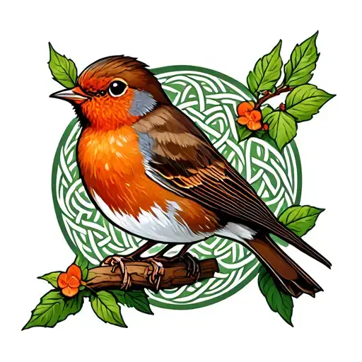 Robin Redbreast Celtic Knot Design Incorporating Elements Of Nature