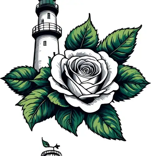 Vintage Lighthouse With English Rose