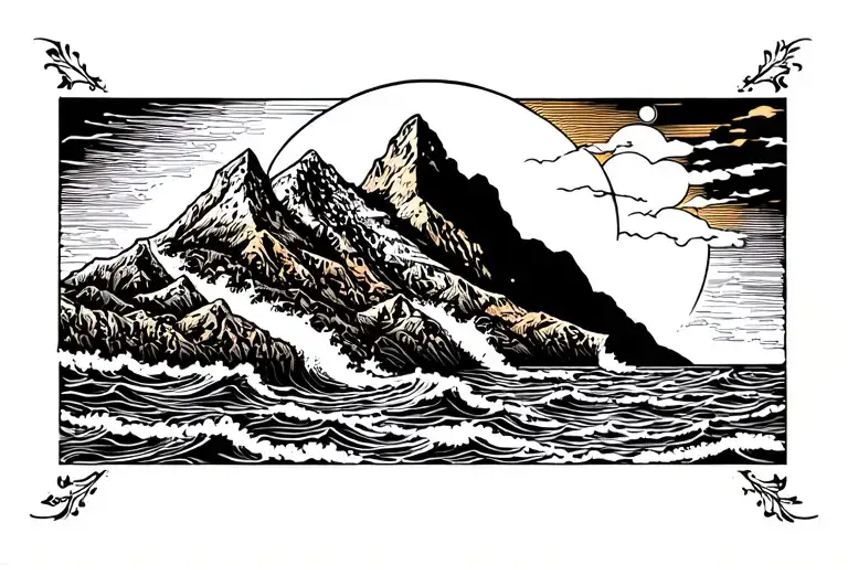 Mountain Wind And Sunset Over Ocean