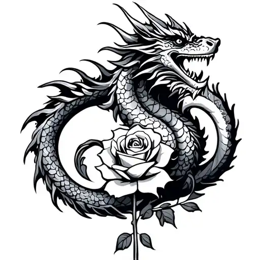 Norse Dragon With Rose Intertwined