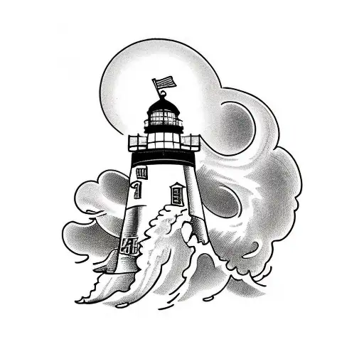 Lighthouse Whit Anchor And Sea In Trouble