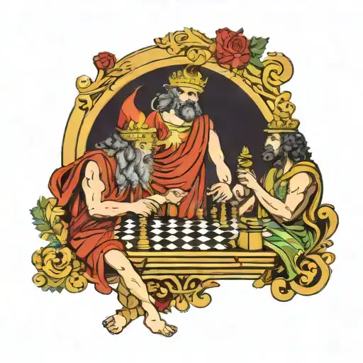Roman God Mars Playing Chess With Bacchus God Of Wine