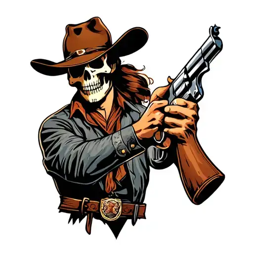 Cowboy With A Skull Face And Revolver