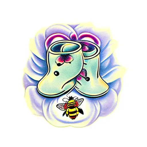 Baby Feet With Flower And Bee