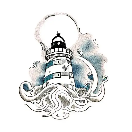 Lighthouse Whit Octopus And Sea In Trouble And Tunder
