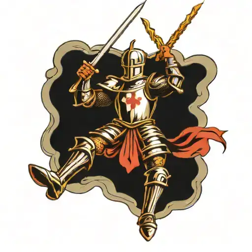 Knight Holding Sword Above Head About To Strike Down