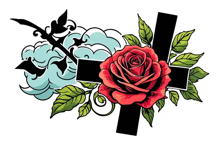 Cross With Clouds And Rose