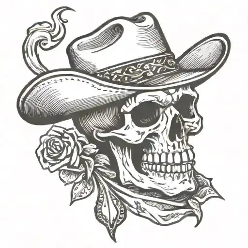 Skull Wearing Cowboy Hat With Neck Handkerchief