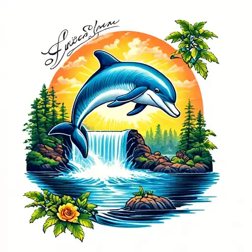 Dolphin And Waterfall Flowing