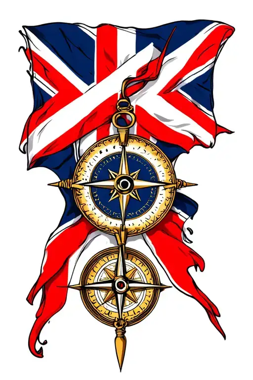 England Flag And Compass Surrounded