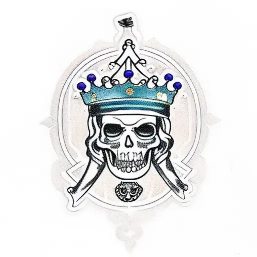 Jolly Roger Wearing A Golden Crown Bejeweled With Emeralds And Amethysts