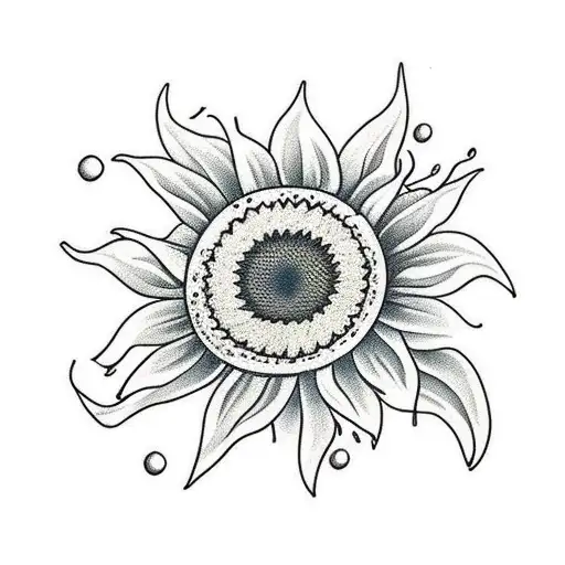 Full Sunflower With Stem And Leaves Melting And Blooming