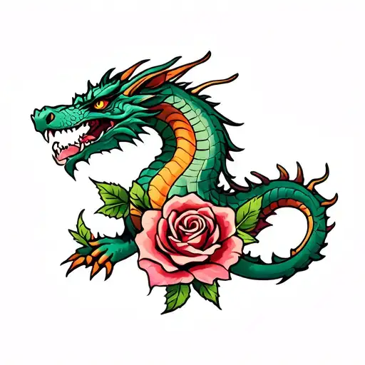 Norse Dragon With Rose Intertwined