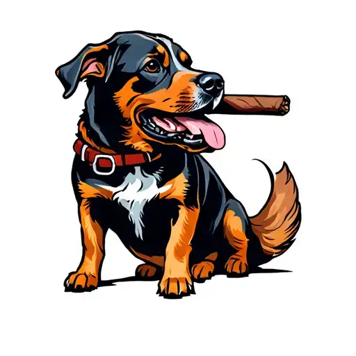 Dog Walking Upright Smoking Cigar